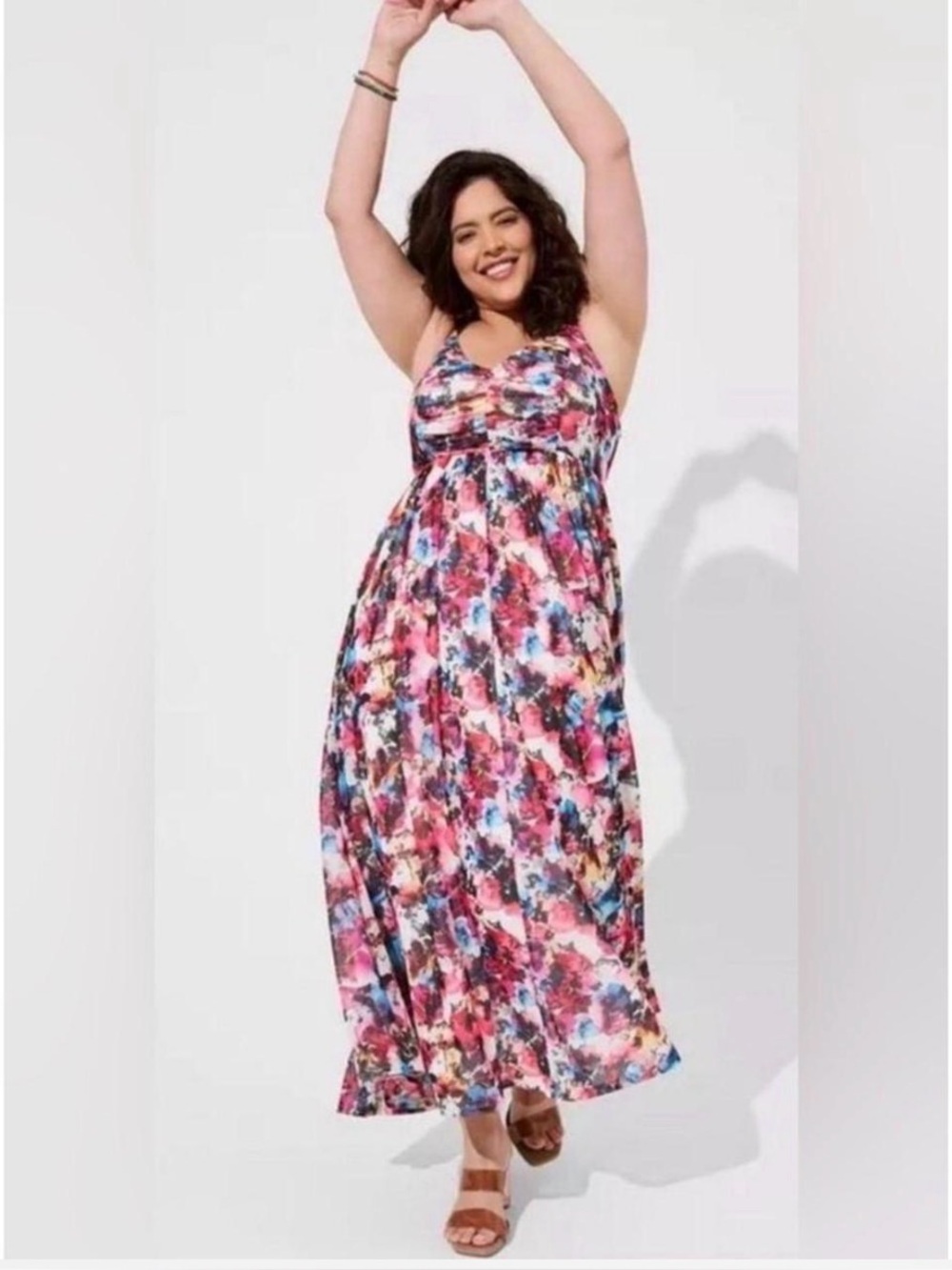 Torrid Soft Mesh Pleated Watercolor Floral Maxi Dress